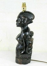 A Vintage African Figure Carved Ebonised Wood Table Lamp Ethnic Early 20th C