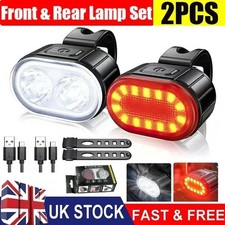 2x Mountain Bike Lights USB Rechargeable Bicycle LED Torch Front Rear + Lamp Set