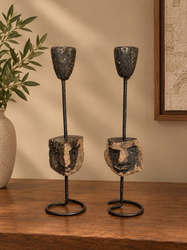 Mcm pair wrought iron carved - mcm,