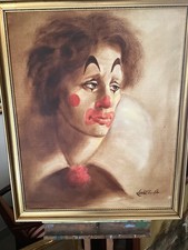 Keith English Oil On Canvas Signed In Original Frame  29” x 24” Sad Clown