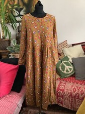 ?Zanzea Mustard Floral Midi Soft  Cotton Bohemian Kaftan Dress Pockets Bohemian