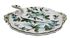 vintage 1970s italian made very decorative floral 10.5" porcelain pie/cake servi