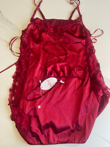 Women red satin - red, trim
