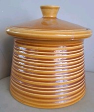 CROWN DEVON ENGLAND STONEWARE JAR WITH LID TURNED CLAY BROWN RETRO VINTAGE