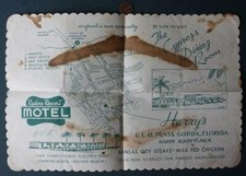 1940-50s Era Punta Gorda Florida Ryder's Motel Harveys Restaurant map placemat--