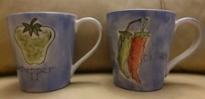 Pair Whittard of Chelsea Coffee Mugs 12cm Peppers & Two Chillies Hand Painted
