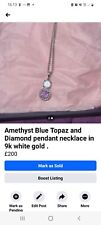 9ct white gold diamond Amythest  Blue Topaz pendant necklace
