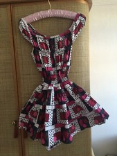 True Vintage 1950s Summer Beach Play suit Ruched Shoulders Full Cinched Skirt