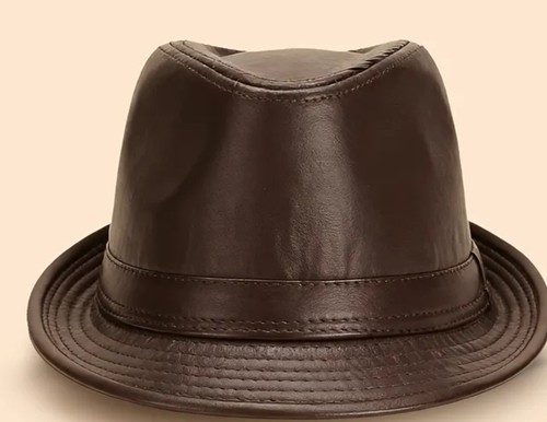 Faux leather fedora hat - leather,
