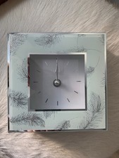 Hestia Glass Grey Feathers Mantel Clock