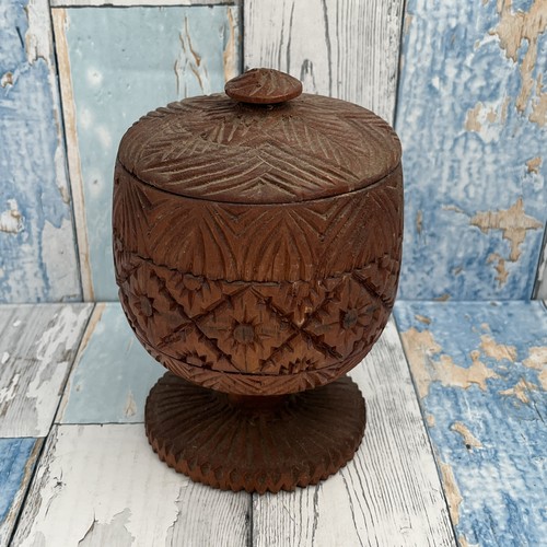 Vintage wooden lidded footed - lidded, &