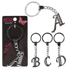 Initial Letter Keyring Silver Crystal Personalised Alphabet  A-Z Charm Key Ring