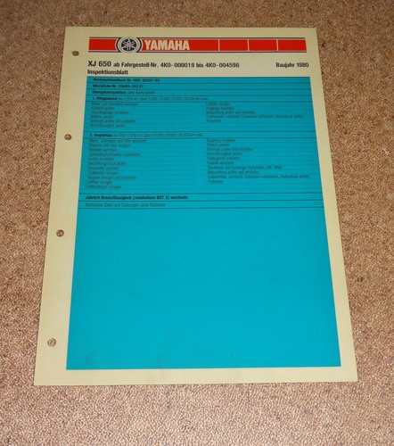 Inspection sheet yamaha - yamaha, 650