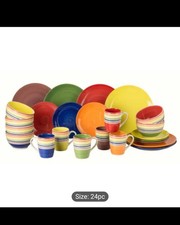 24 Piece Dinner Set Multicolour Stoneware Round Crockery Plates Bowls Mugs for 6