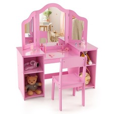 Toddler Vanity Table and Chair Set Princess Makeup Vanity Set-Pink