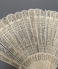 Antique Chinese Carved Pierced Bone Brise Hand Fan Circa Quing Dynasty