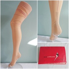 Vintage Nylon Stockings Seamed 1960s Ladies Tan Cuban Heel Unused Day Lifelon