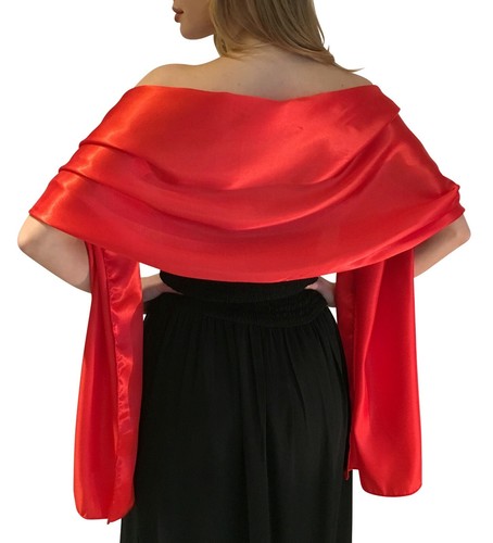 Red satin pashmina shawl stole - pashmina,