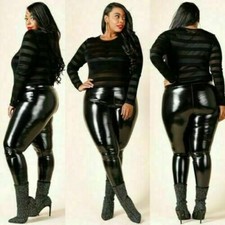 Women Plus Size PVC Latex VINYL LOOK SHINY Leggings UK Size 8-24