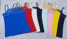 LADIES PLAIN STRETCHY COTTON TOPS LACE DESIGN STRAPPY VEST CAMISOLE HIGH QUALITY