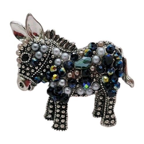 Dark silver donkey brooch - silver,