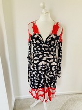 Issa London 12 Black Red Abstract Long sleeve Wrap Dress