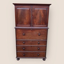 Antique 19th Century Padouk Anglo-Indian Campaign Secretaire Chest & Cupboard