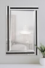 Dalton Black And Silver Art Deco Bevelled Mirror Triple Edge Wall 68 x 58cm