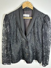 Vintage 80s Blouse Size 12 Secretary Mistress Black Lace Long Sleeves
