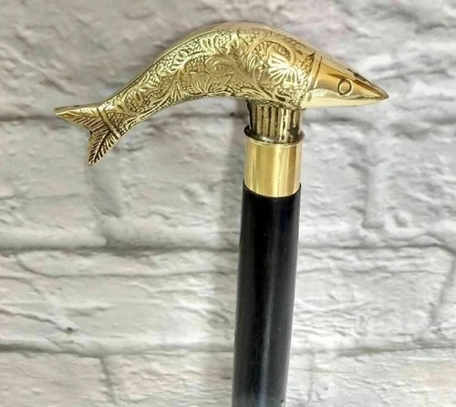 Brass fish head walking - fish, stick