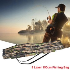 150cm 3 Layers Portable Fishing Rod Storage Holdall Carrying Case Rods Reels Bag