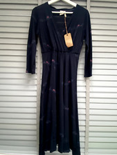 WHITE STUFF Bird Print Dress UK 10 Blue Fit & Flare Midi CLEMENCIE Wool Viscose