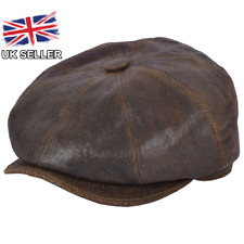 MENS LEATHER NEWSBOY CAP 8 PANEL FLAT CAP GATSBY BAKER BOY CABBIE HAT UK SELLER