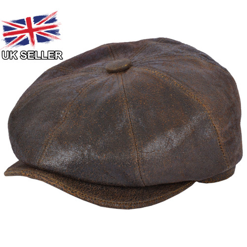 Mens leather newsboy cap - cap, 8