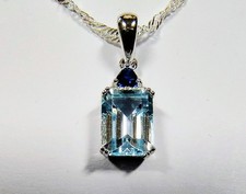 Beautiful 1.7ct Emerald Cut Sky Real Blue Topaz Sapphire Sterling Silver Pendant
