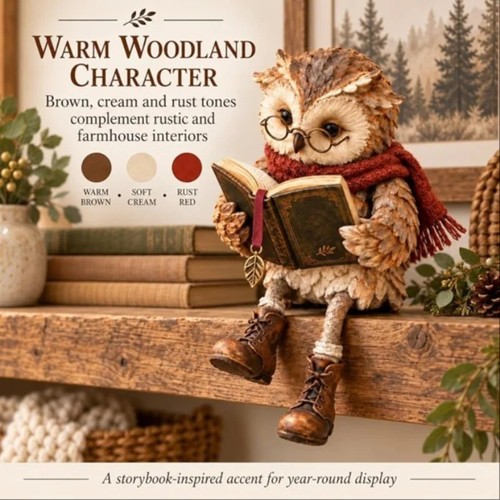 Reading owl figurine resin - reading,
