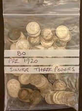 PRE 1920 COLLECTION 80 X SILVER 3d PIECES.