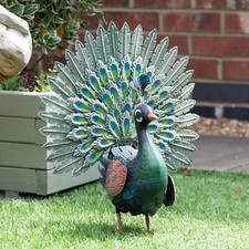 Peacock Fantail Metal Garden Ornament Large 45cm Outdoor Exotic Sculpture Statue