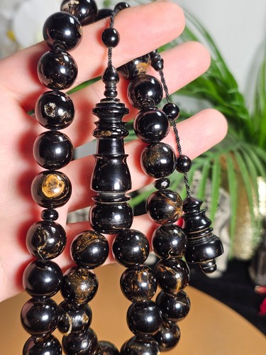 Rare 16mm black coral tasbih - coral,