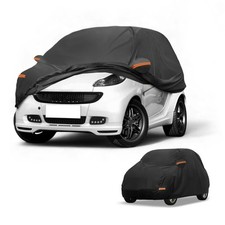 Car Cover All Weather for Smart Fortwo 2007-2019 Black 190T-PU with Left Zipper