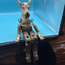 Beautiful Hand Carved Brown Wooden Jointed kangaroo / horse Shelf Sitter Figure