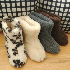 Mens Ladies 100% Sheep Wool Boot Slippers Real Leather Suede Sole Size UK 3-12