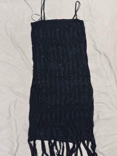 Zara black beaded - fringe, mini