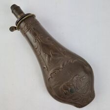 Antique Hawksley Copper And Brass Powder Flask Embossed Hunting Scene Decoration