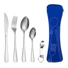 Stainless Steel Camping Knife Fork Spoon Cutlery Set Portable Hiking Picnic 6PC