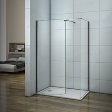 Walk In Wet Room Shower Enclosure and Tray 6mm Curved Glass Cubicle Screen