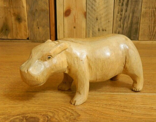 Wooden hippo carving 15cm - wooden,