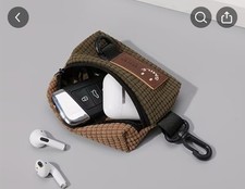 Corduroy Hanging Bag Keychain Pouch - for Earphones, Keys & Small Gadgets