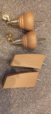 Set Of Armchair Castors Brass And Wood Unused Beech