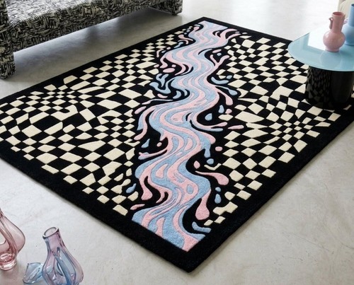 Hand tufted wavy checkboard - hand,